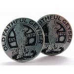 Old School Yellowstone Park Tokens Silver Tone Old Faithful Cuff Link.JPG